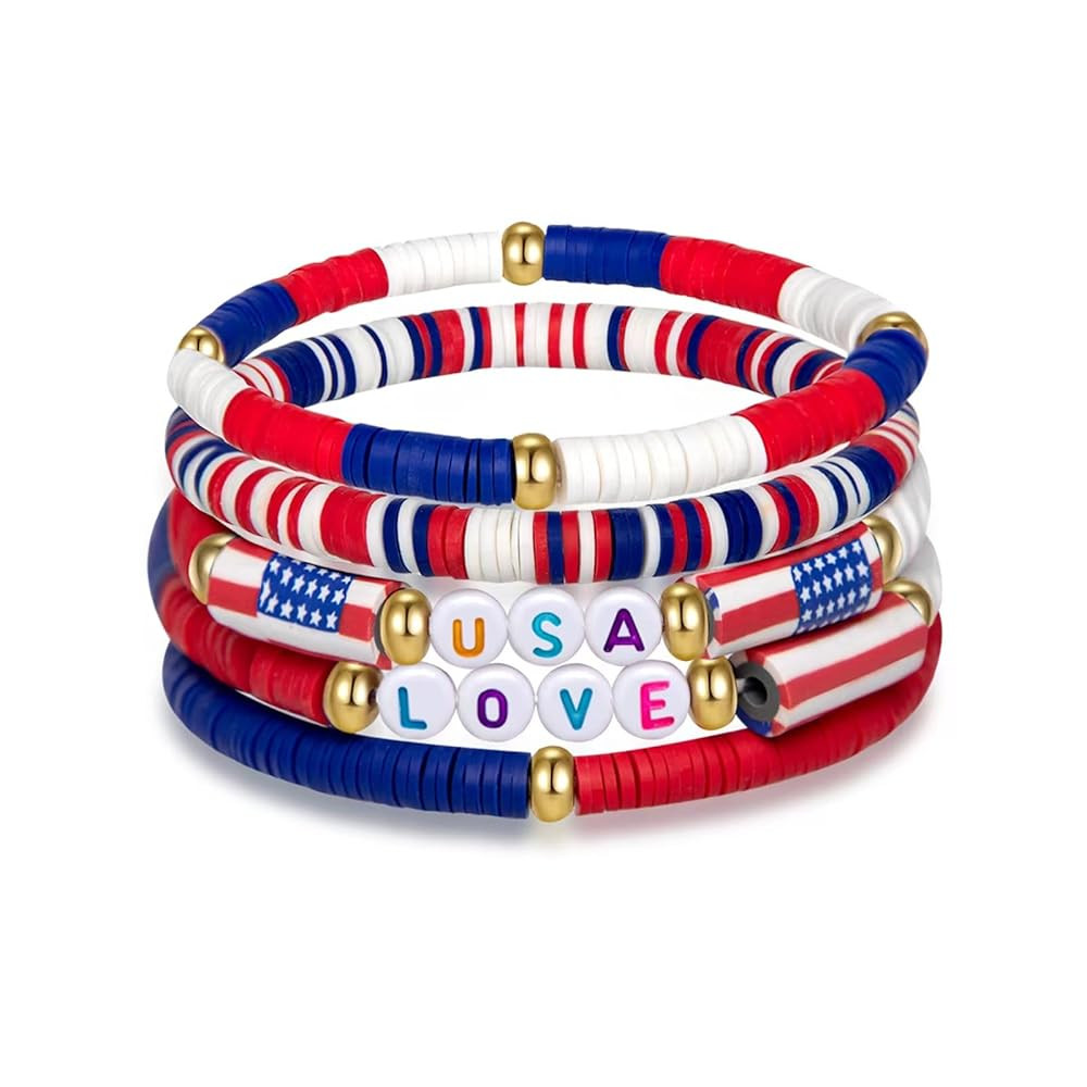Artlunar USA Love Bracelets - 4th of July Accessories - Handmade Red, White, and Blue Jewelry Gif... | Amazon (US)