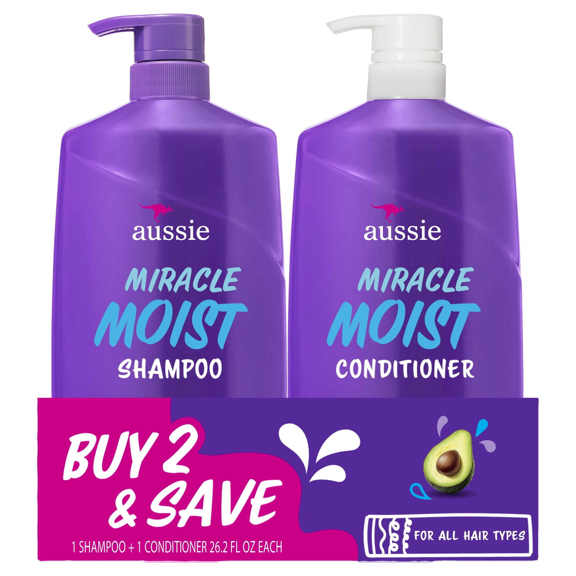 Aussie Miracle Moist Shampoo and Conditioner Dual Pack Hair Set, 26.2 fl oz - Walmart.com | Walmart (US)