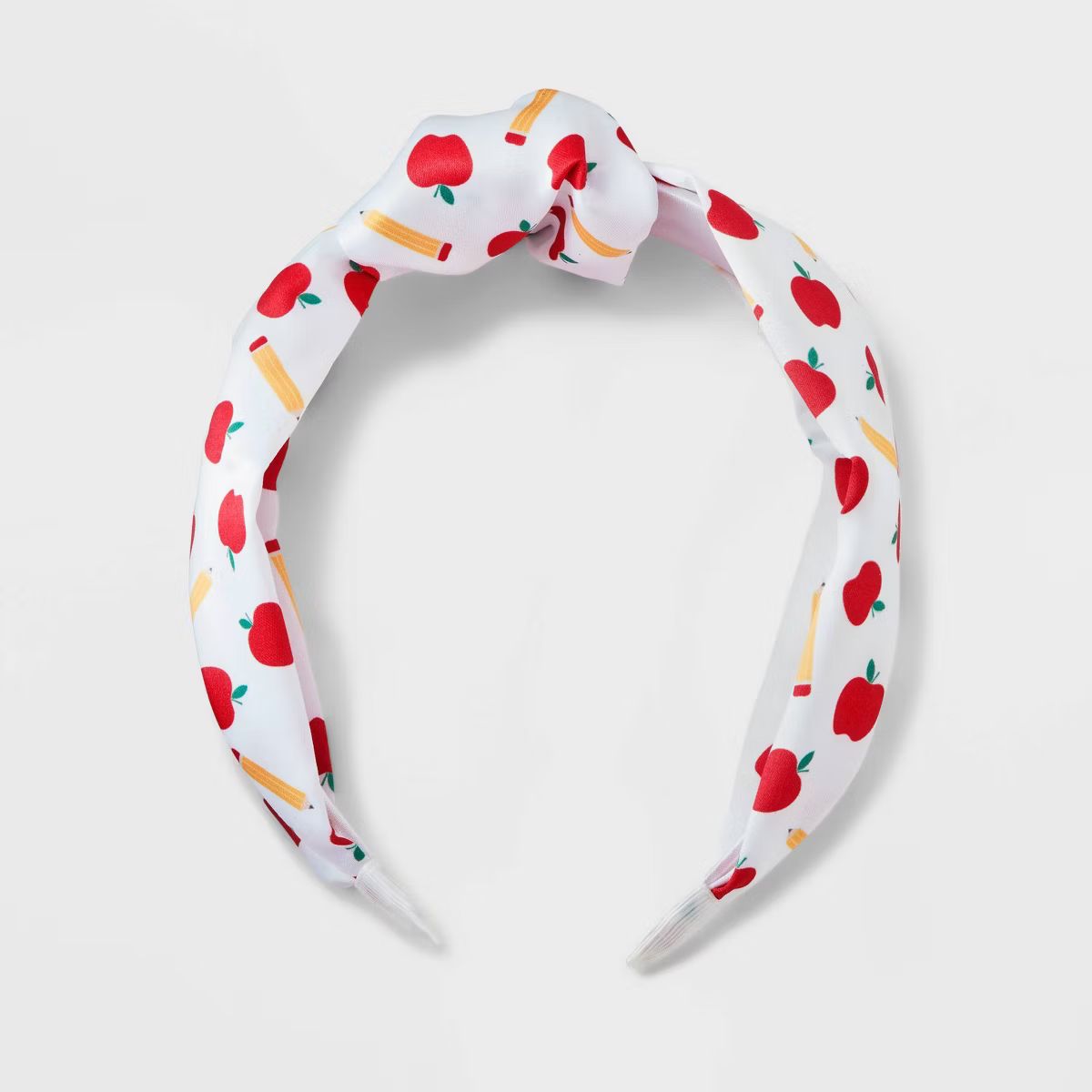 Back to School Apple Pencil Icon Top Knot Headband - White | Target