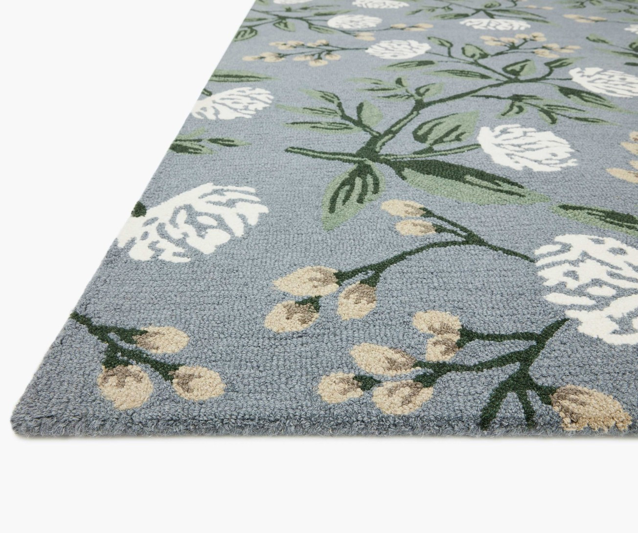 Peonies Dusty Blue Wool-Hooked Rug | Rifle Paper Co.