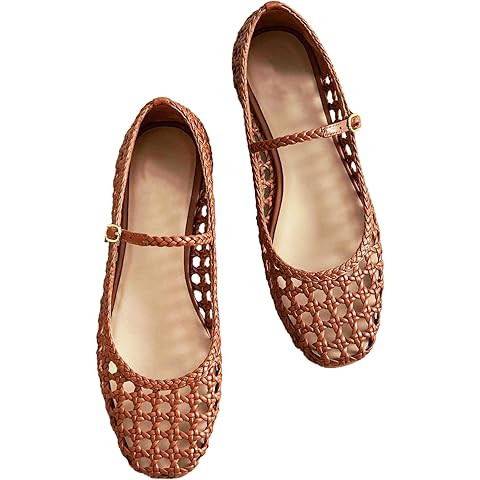 Woven Mesh Ballet Flats for Women Square Toe Mary Jane Flats Buckle Strap Flat Shoes Comfortable ... | Amazon (US)