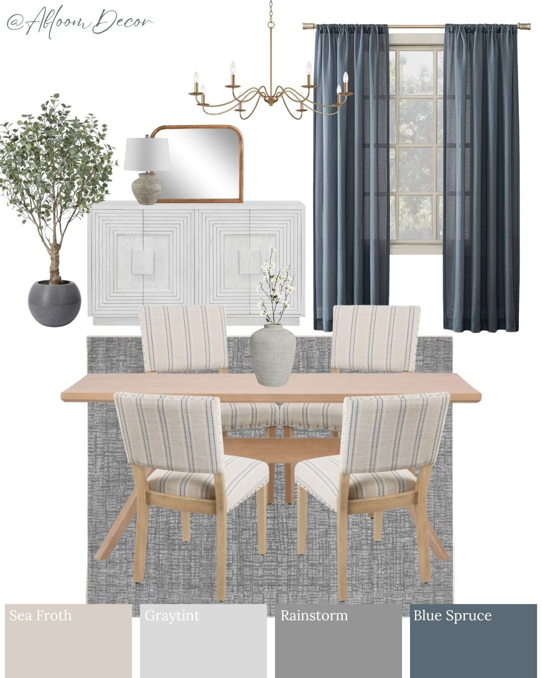 This dining room design feels calm, cozy, and pulled together with soft layered neutrals, wood tones, and moody blue accents.

#LTKHome