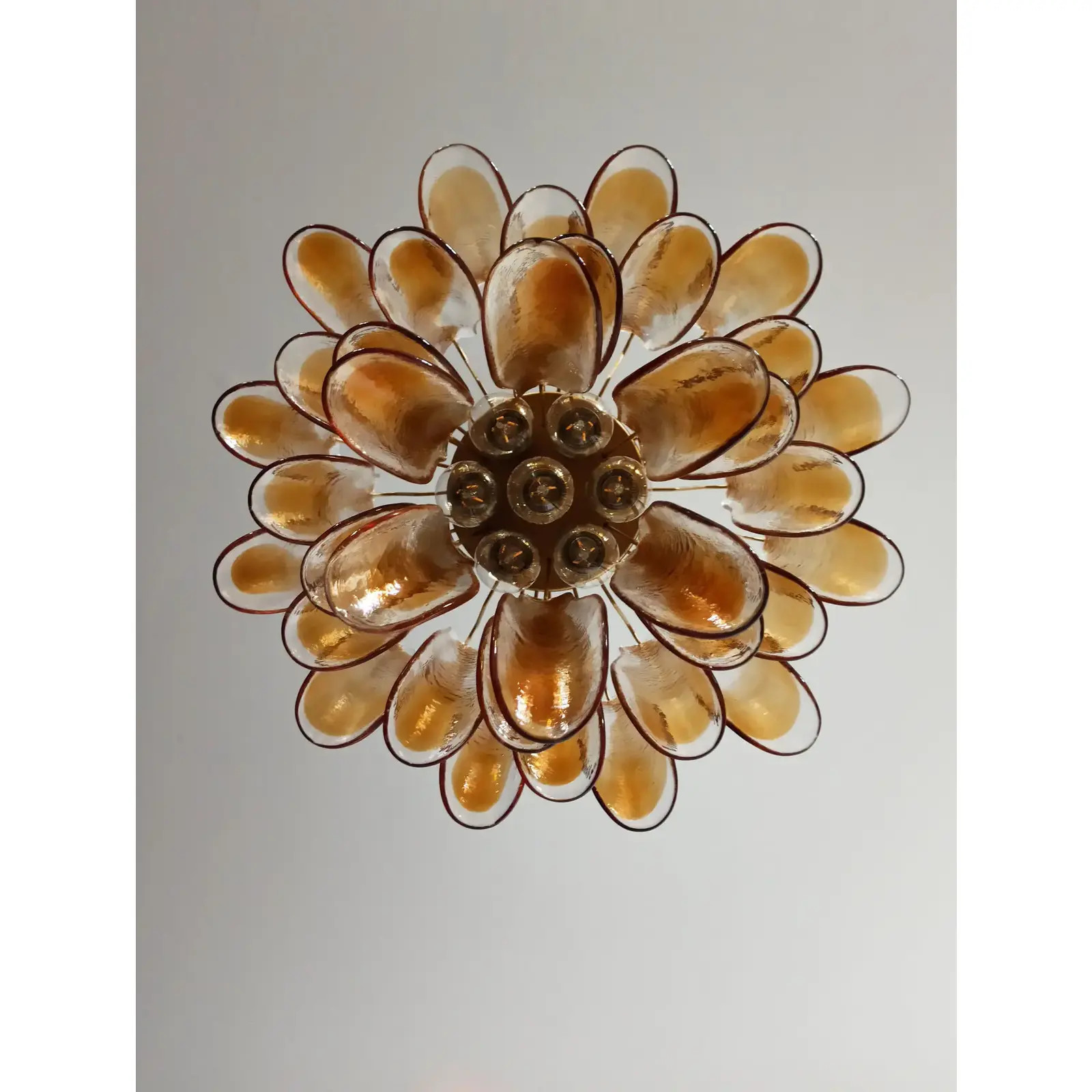Italian Murano Chandelier, 36 Lattimo Amber and Clean Glass Petals | Chairish