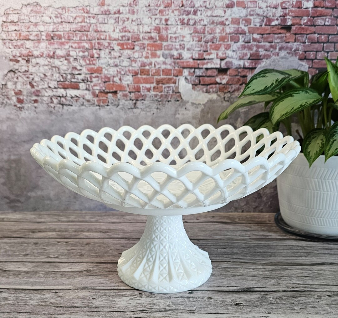Vintage Challinor Taylor Lattice Milk Glass Pedistal Bowl | Etsy (US)