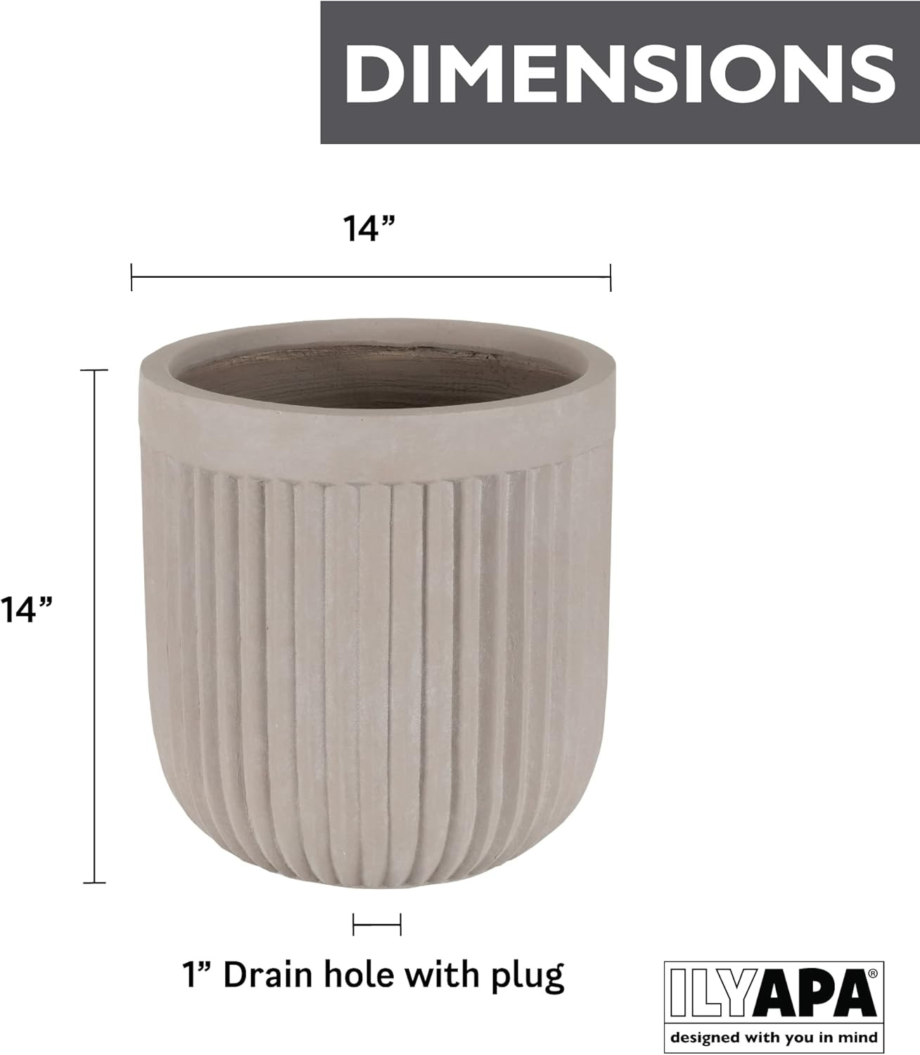 Ilyapa 14x14 inch Fluted Large Modern Concrete Outdoor Planter, Large Indoor Plant Pot with Drain... | Amazon (US)
