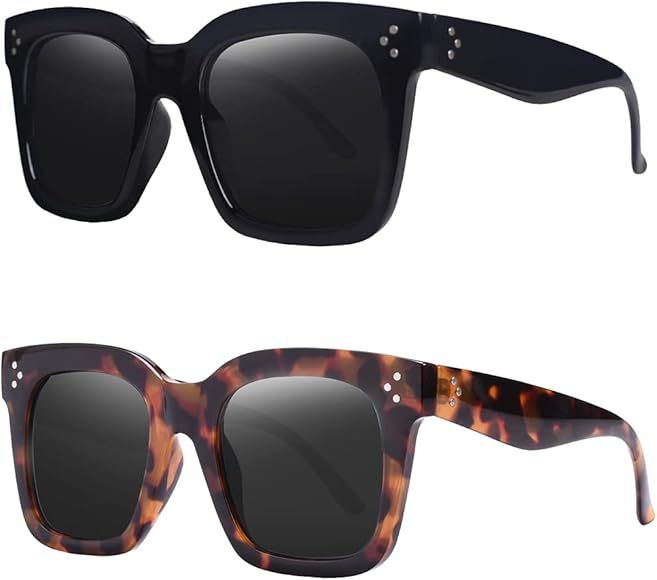 TAOTAOQI Vintage Women Oversized Sunglasses Designer Luxury Square Sun Glasses UV400 Protection Flat | Amazon (US)