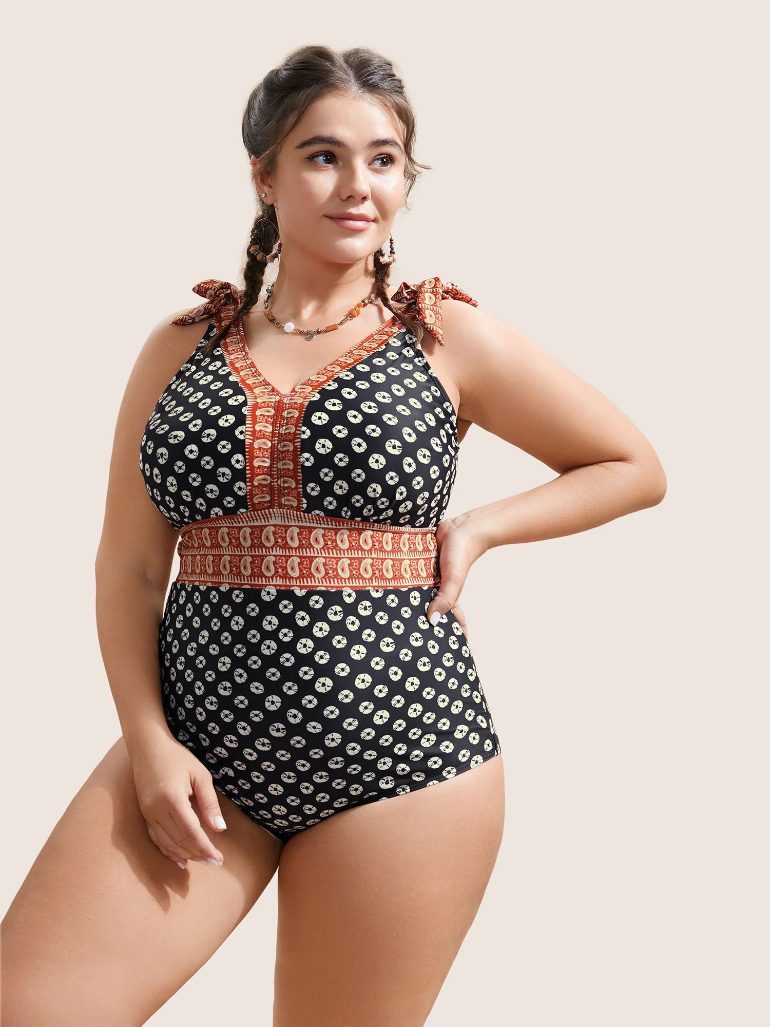 Bandana Print Two Tone Knotted One Piece Swimsuit | Bloomchic