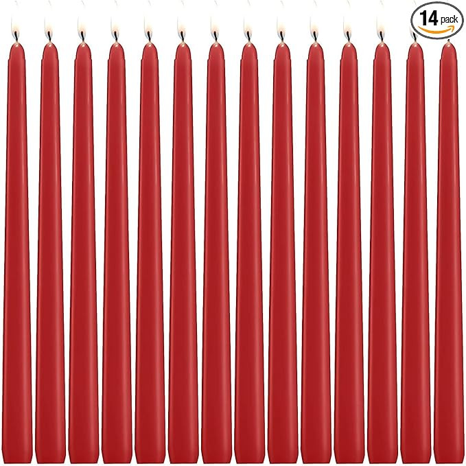 14 Pack Red Taper Candles - Taper Candles 12 Inch Dripless, Smokeless & Unscented - 10 Hours Long... | Amazon (US)