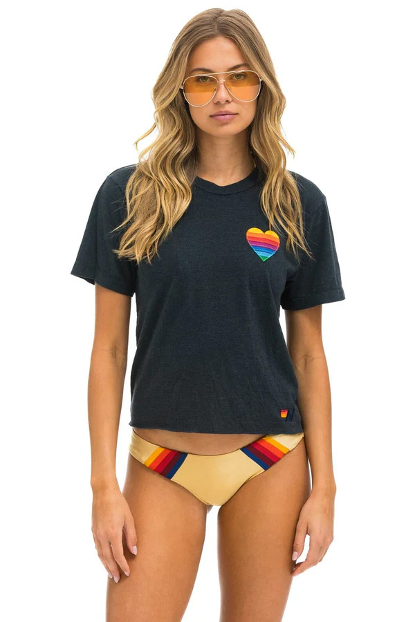 RAINBOW HEART STITCH BOYFRIEND TEE - CHARCOAL | Aviator Nation