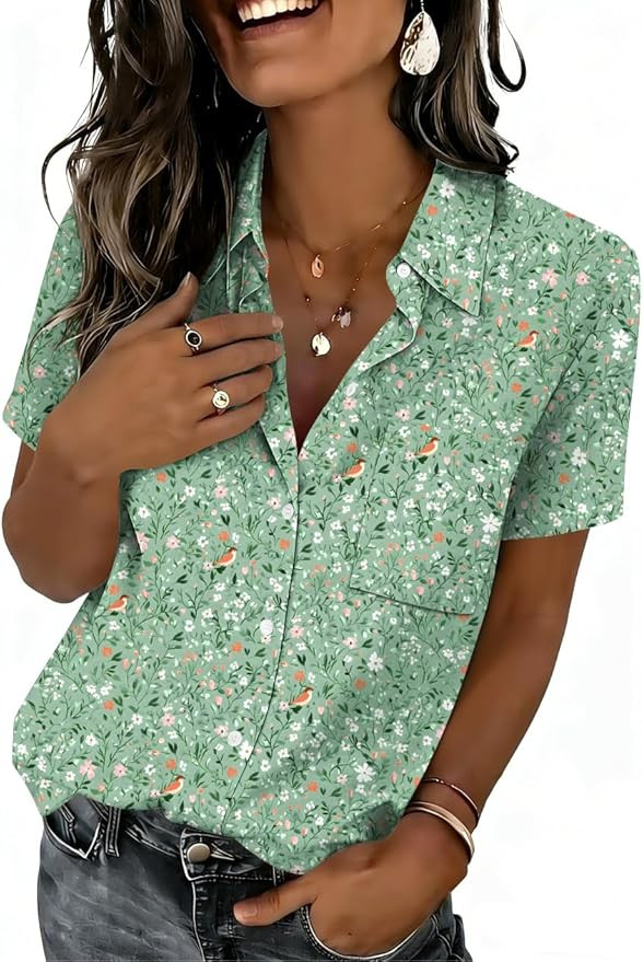 Zeagoo Women Blouses Short Sleeve Button Down Shirts Business Casual Dressy Work Tops Summer Spri... | Amazon (US)
