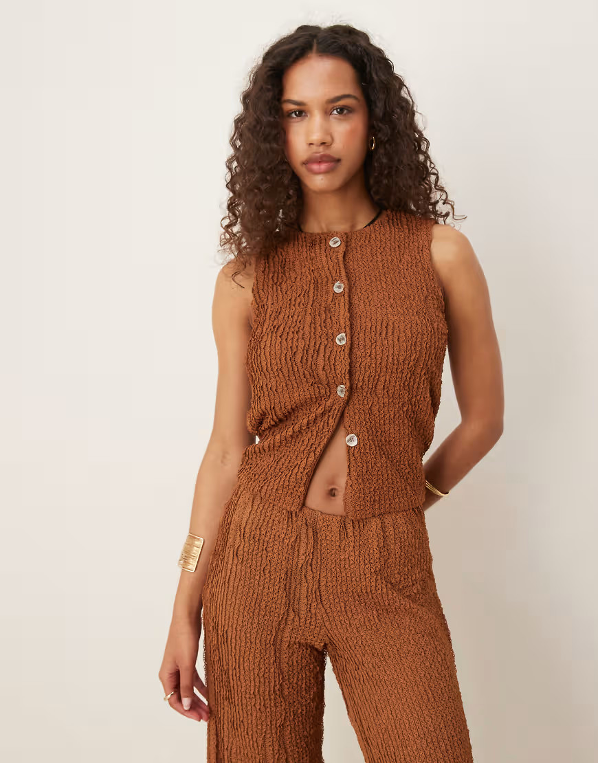 ASOS DESIGN textured vest top in brown - part of a set-Green | ASOS (Global)