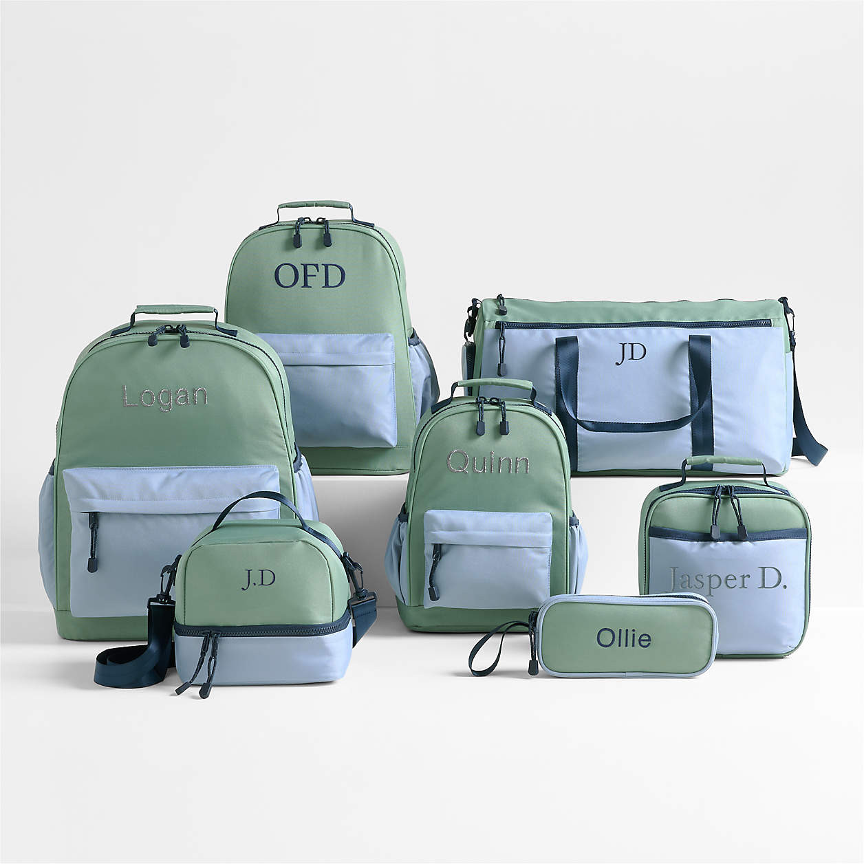 Dreamer Colorblock Green and Blue Small Kids Backpack with Side Pockets + Reviews | Crate & Kids | Crate & Barrel