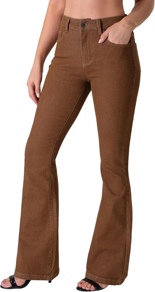 roswear Women's Trendy Stretchy Flare Jeans Mid Rise Bootcut Curvy Denim Pants | Amazon (US)