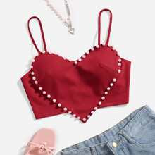 Pearls Trim Asymmetrical Hem Heart Tights Cami Heart Tights Top | SHEIN