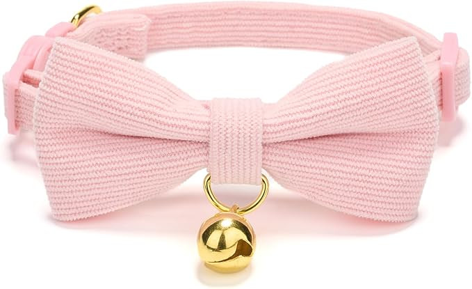 Cotton Breakaway Cat Collar with Bow Tie and Bell, Adjustable Cute Soft Corduroy Kitten Collars f... | Amazon (US)