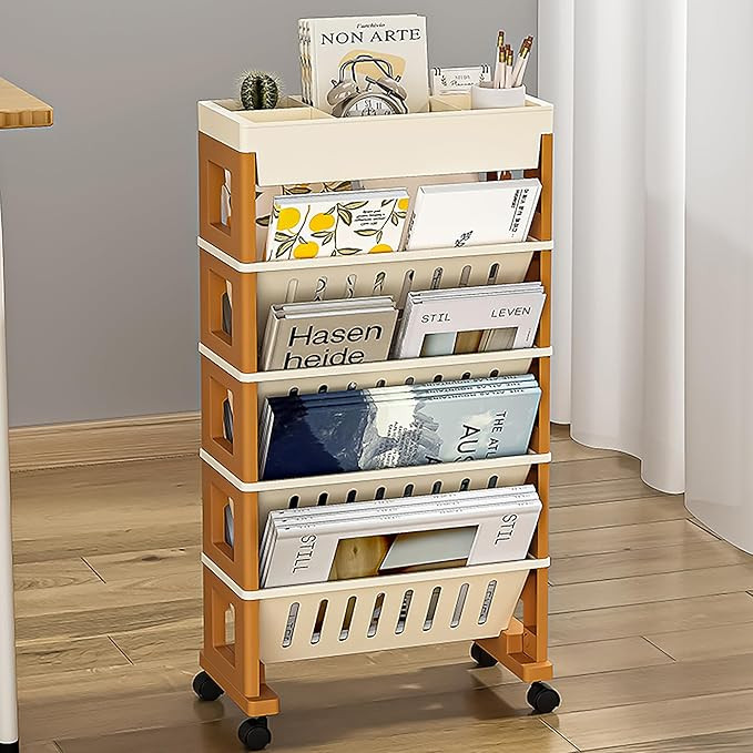 5 Tier Book Rack Storage Bookshelf, Mobile Bookshelf with Wheels, Removable Movable Unique Bookca... | Amazon (US)