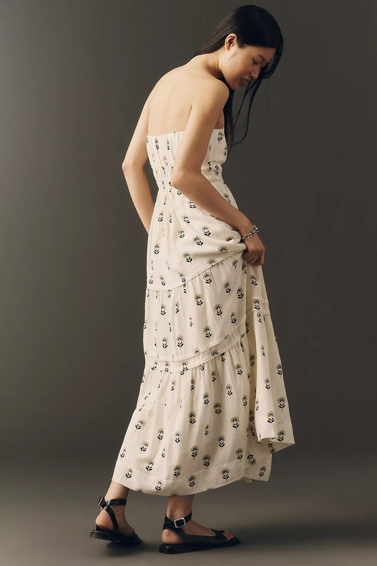 By Anthropologie Somerset Linen Blend Strapless Midi Dress | Anthropologie (US)