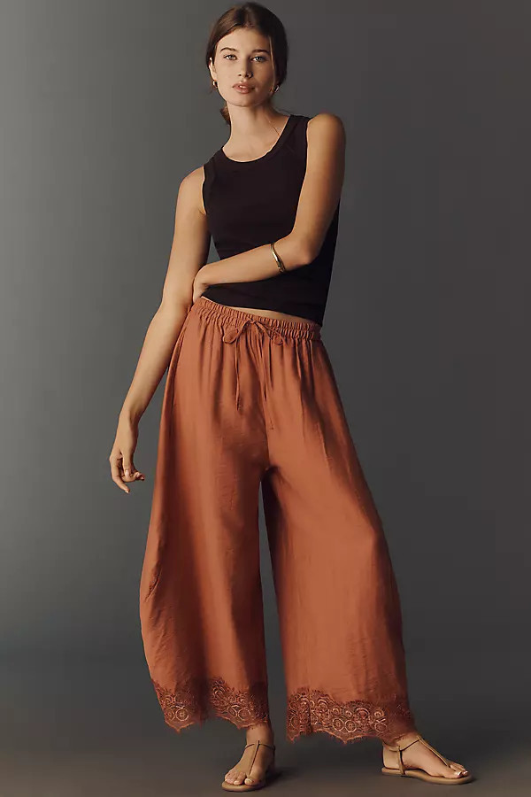 Cropped Lace-Hem Pants | Anthropologie (US)