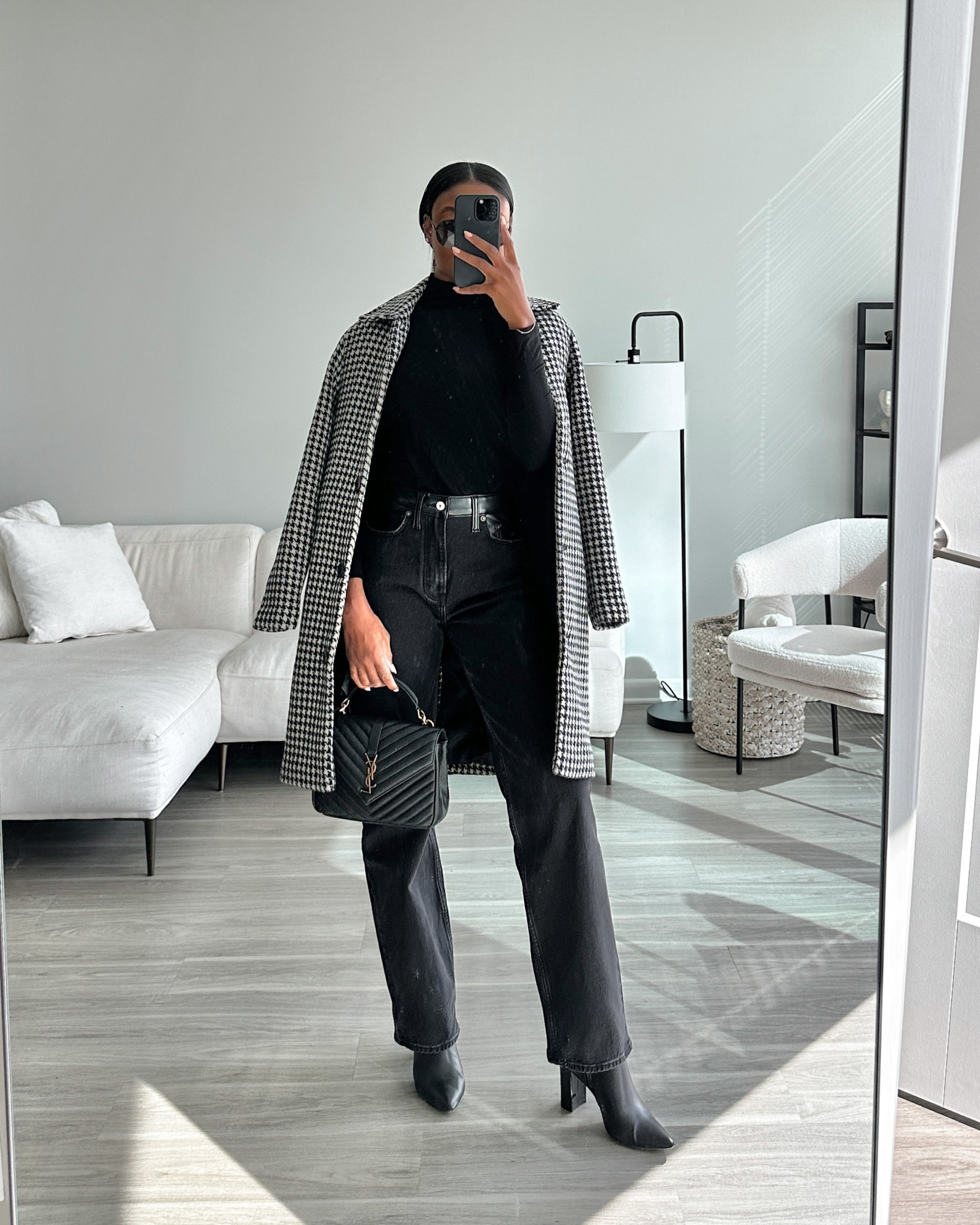 Black jeans (size 25), houndstooth coat, black booties, YSL college bag 

#LTKHoliday #LTKitbag #LTKshoecrush