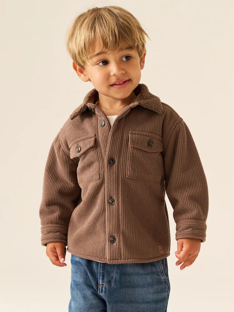 Chocolate Brown Borg Lined Cord Shacket (3mths-7yrs) | Next EU