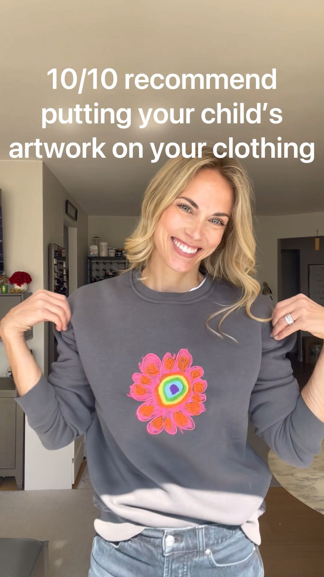 My daughter’s reaction when I surprised her with a sweatshirt I had made with her artwork ☺️

Linked the company I used for the sweatshirt. I’m wearing a size small. Comes in camel, white, black and grey. They ship super fast, and embroider your design perfectly! 

Sneaker color way is sold out, but they have many more to choose from and the memory foam inside makes them SUPER comfortable! 

I’m wearing a size 25 in the jeans. 

💖🧿 

#LTKKids #LTKSaleAlert #LTKFindsUnder50