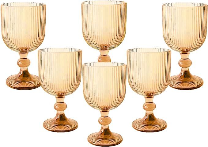 Vintage Wine Glasses Set of 6, 11 Ounces Colored Glass Water Goblets, Colorful Unique Embossed Pa... | Amazon (US)