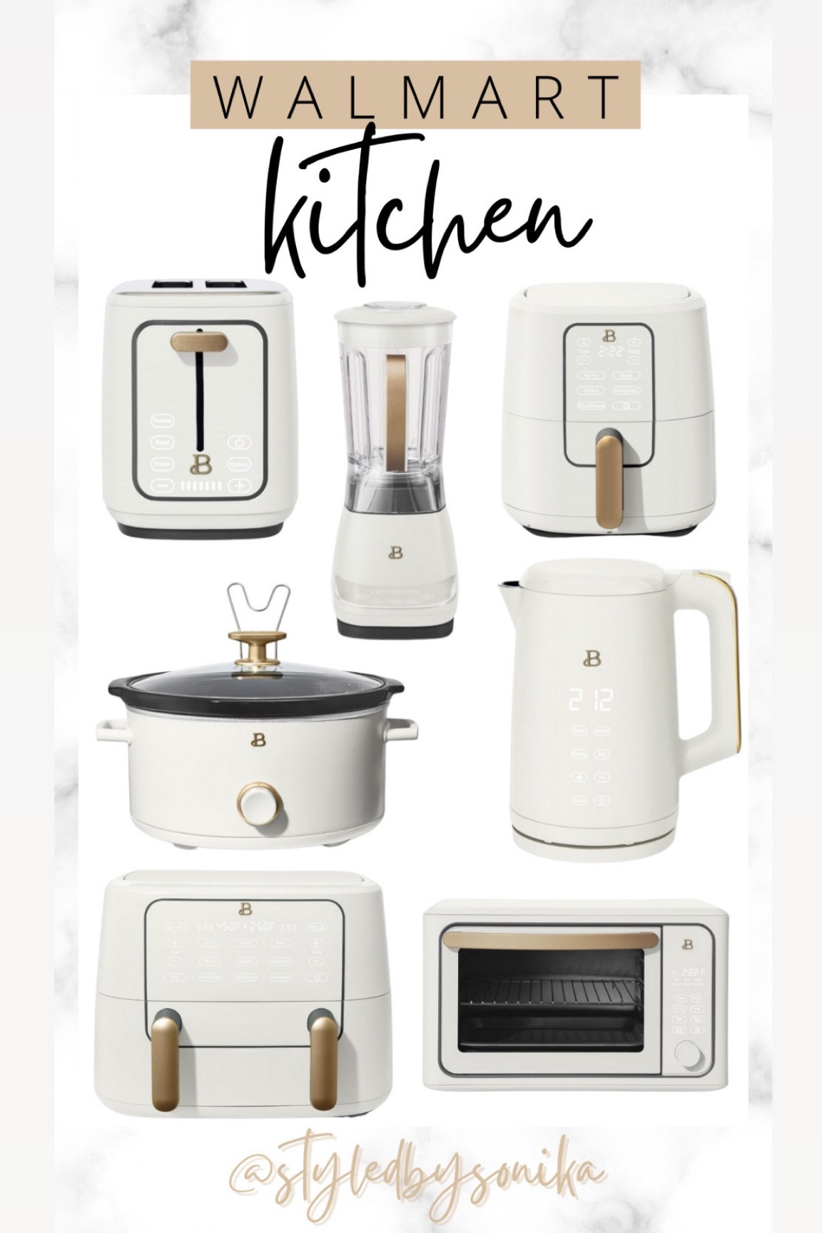 Walmart kitchen
White and gold kitchen accessories 
