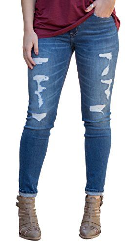 Flying Monkey Women's Jeans Brienne Resort Fused Distressed Wash Skinny Mid Rise (28) | Amazon (US)