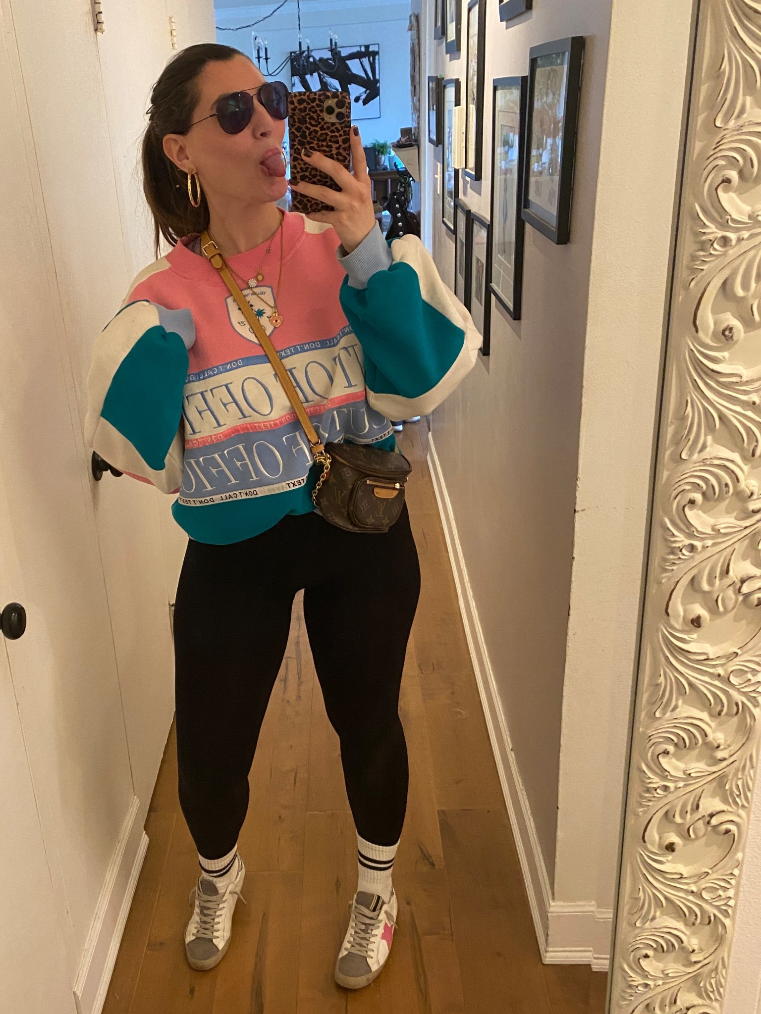 Pilates workout outfit for my midsize girlies. These leggings are perfect, don’t roll down, suck you in, and cost less than $20!! Paired with my grippy socks for Pilates, golden goose lookalike star sneakers, OOO sweatshirt (from yellow the label, can’t link) and my gold jewelry and bag lookalikes 

Midsize fashion, athletic fashion, workout outfit 

#LTKActive #LTKFindsUnder50 #LTKMidsize