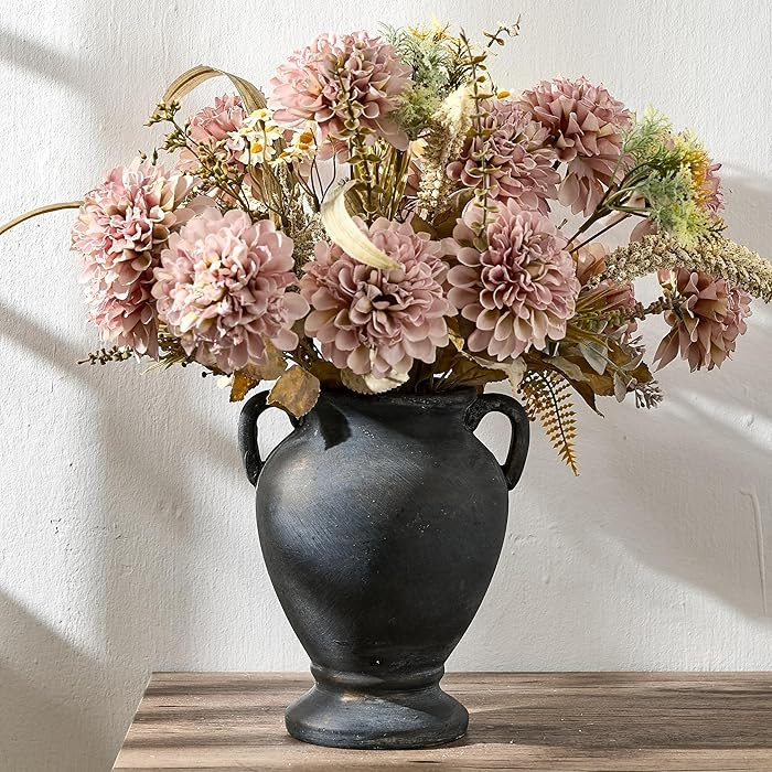 Ceramic Rustic Flower Vase with Handles, 8.36 Inch Tall Vintage Pottery Home Decor, Farmhouse Ter... | Amazon (US)