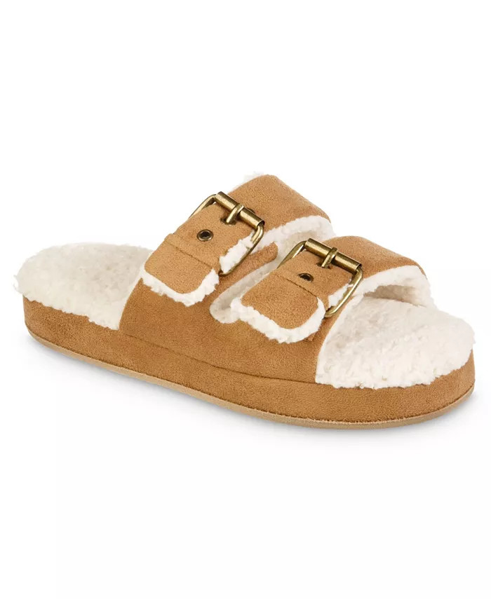 Women's Microsuede Double Buckle Slide Slippers | Macy's