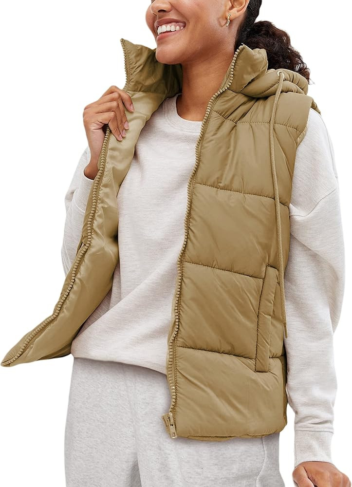 EsheSy Women's Puffer Vest with Removable Hood Sleeveless Full Zip Quilted Down Jacket | Amazon (US)