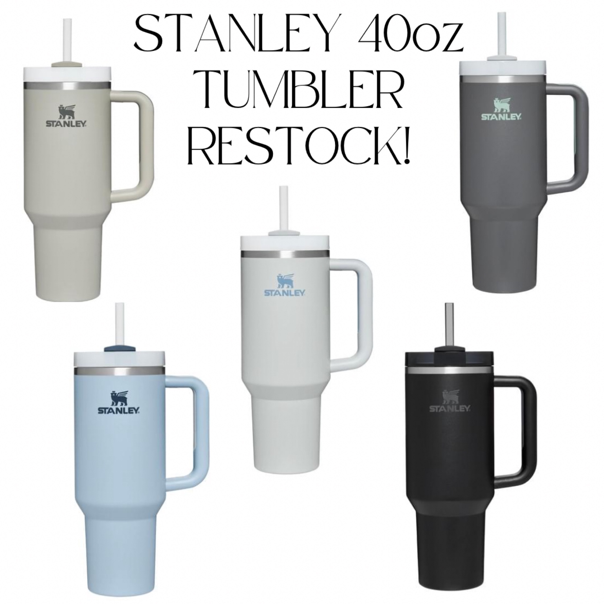 FINALLY the Stanley Quencher 40oz Tumbler is restocked on the website!!! I just ordered mine in Fog (center color)🤍 All colors shown are currently available! Don’t wait to shop like I did bc they ALWAYS sell out! #stanleycup #stanleyrestock #restock 

#LTKunder50