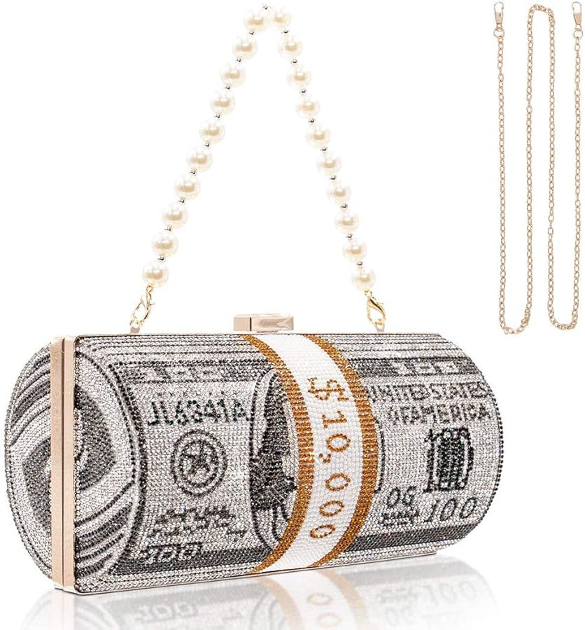 TANOSII Women Stack of Cash Evening Bag Crystal Rhinestone Clutch Money Shoulder Bag Dollar Bill ... | Amazon (US)