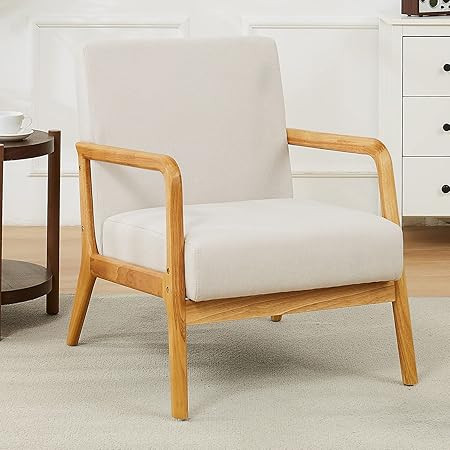kinmars Mid Century Modern Accent Chair for Living Room Bedroom Armchair with Wooden Armrest Upho... | Amazon (US)