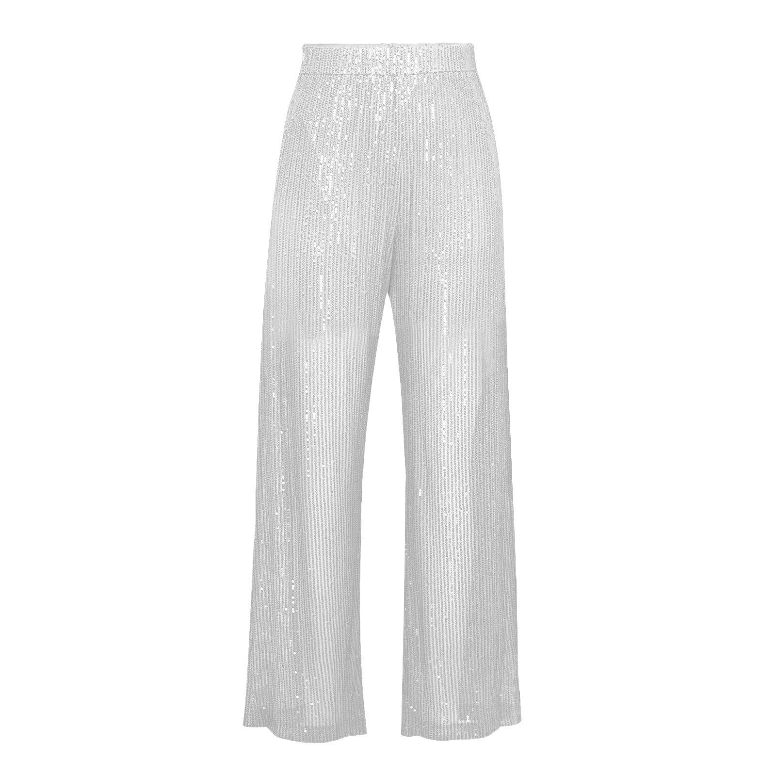 qolati Womens High Waist Sequin Pants Y2k Elastic Wide Leg Sparkly Glitter Flare Pants 70's Bell ... | Walmart (US)