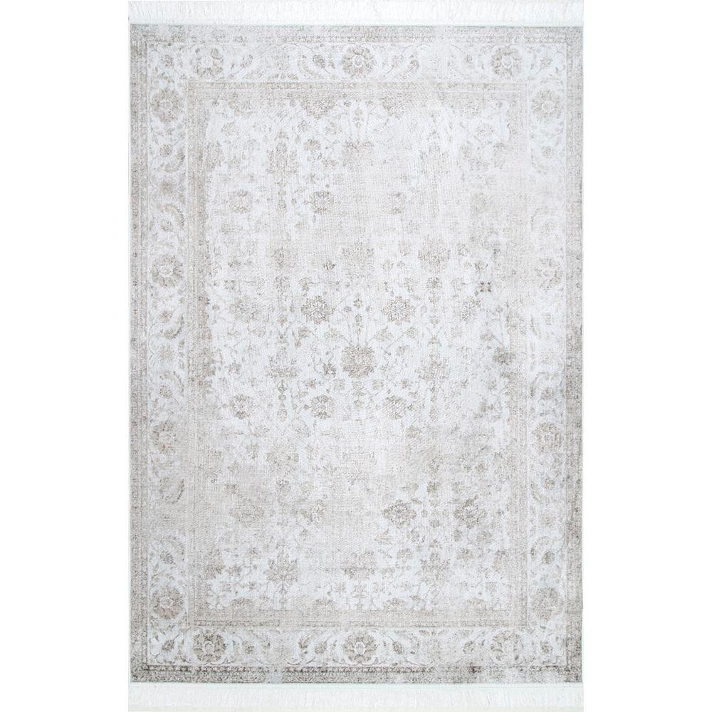 Vintage Floral Elyse Fringe Ivory 5 ft. x 8 ft. Area Rug | The Home Depot