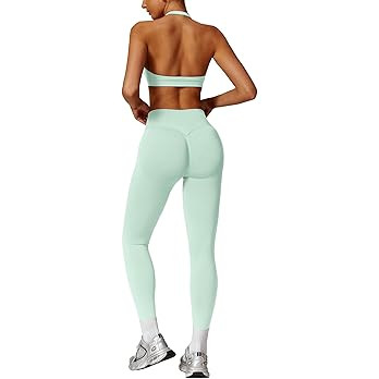 ABOCIW Workout Sets for Women Seamless Scunch Butt Lifting Impact Leggings Halter Sports Bra 2 Pi... | Amazon (US)