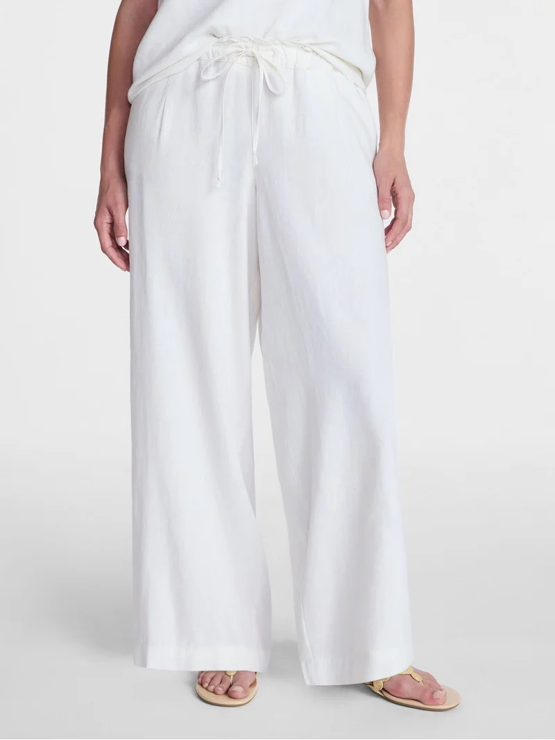 Time and Tru Women's Wide Leg Linen Blend Pants, Sizes XS-XXXL | Walmart (US)