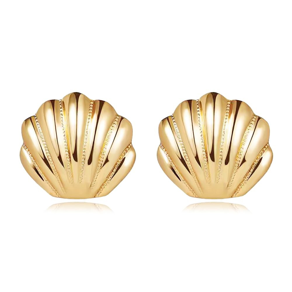SmileBelle Gold Shell Earrings as SeaShell Earrings for Women, Chunky Gold Earrings Beach Jewelry... | Amazon (US)