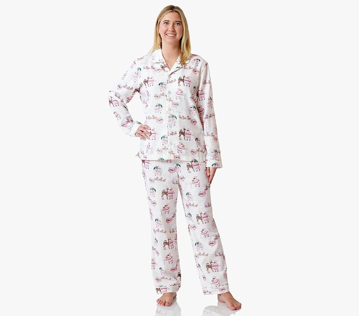 Blush Heritage Santa Adult Flannel Pajama Set | Pottery Barn Kids