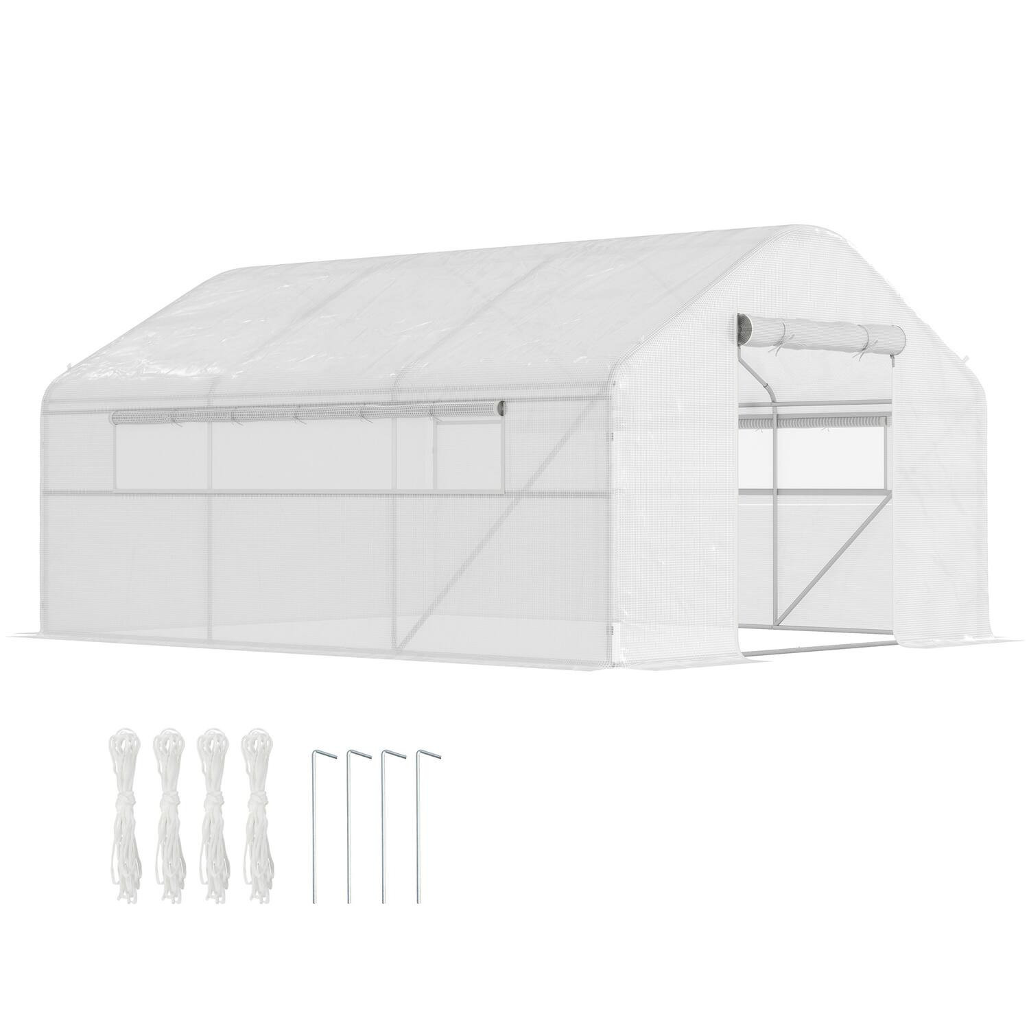 Outsunny - 13' x 10' x 6.5' Hoop House Greenhouse with Large Windows and Zippered Door, Large Walk-In Tunnel Green House - White | Best Buy U.S.