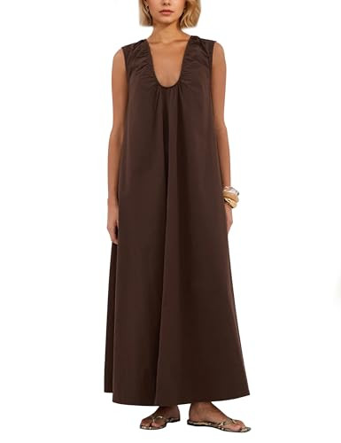 OLAPTA Women Summer Sleeveless Maxi Dress Scoop Neck Ruched Loose Fit Casual Elegant Solid Vacati... | Amazon (US)