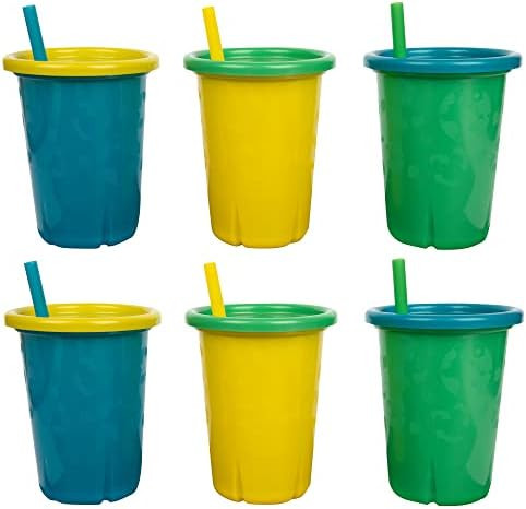 The First Years GreenGrown Reusable Spill-Proof Straw Cups, Toddler Straw Cup, 6 Pack, Blue/Yellow/G | Amazon (US)