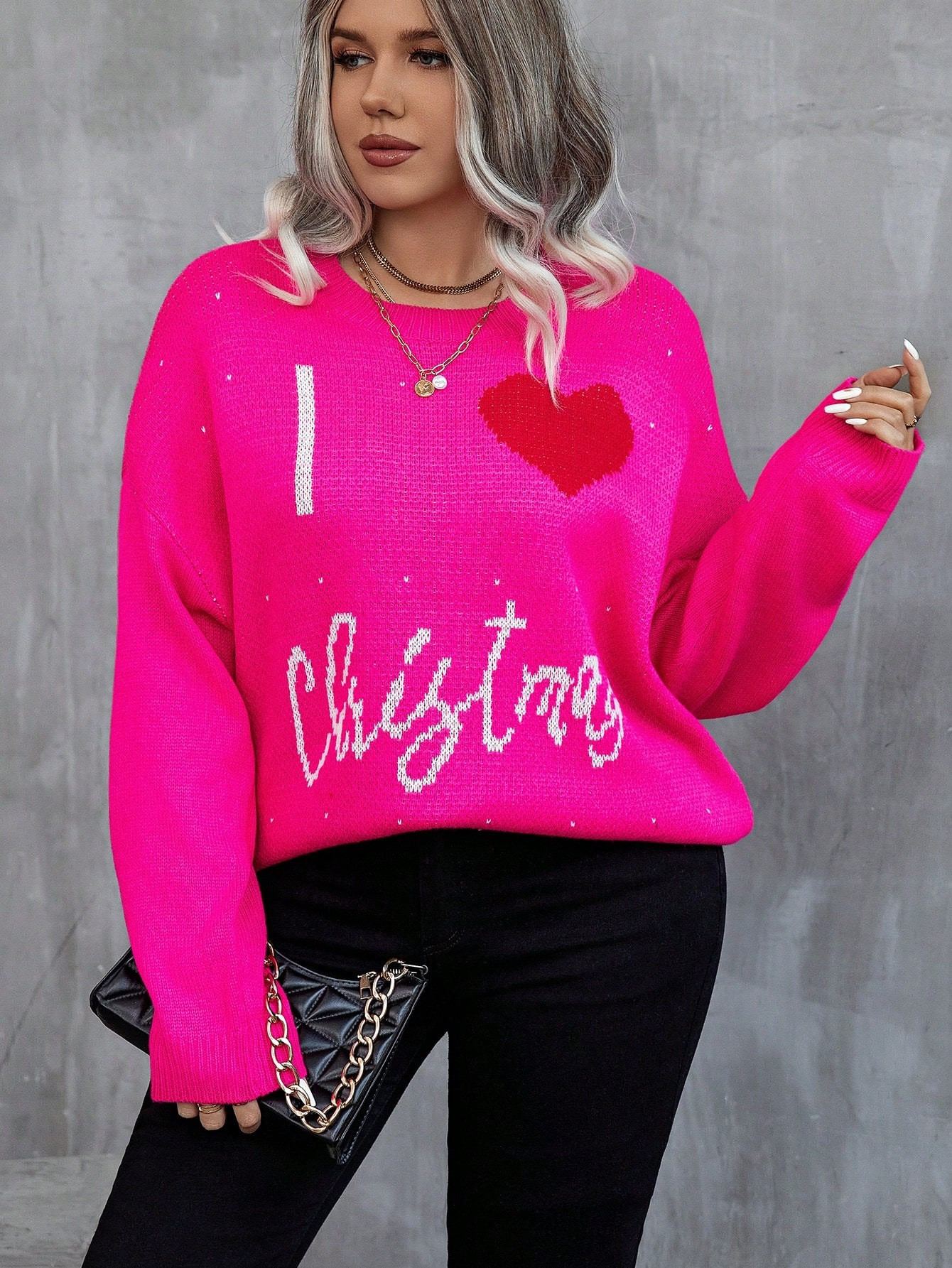 SHEIN Essnce Plus Size Women's Loose Fit Letter Pattern Drop Shoulder Sweater Pullover | SHEIN