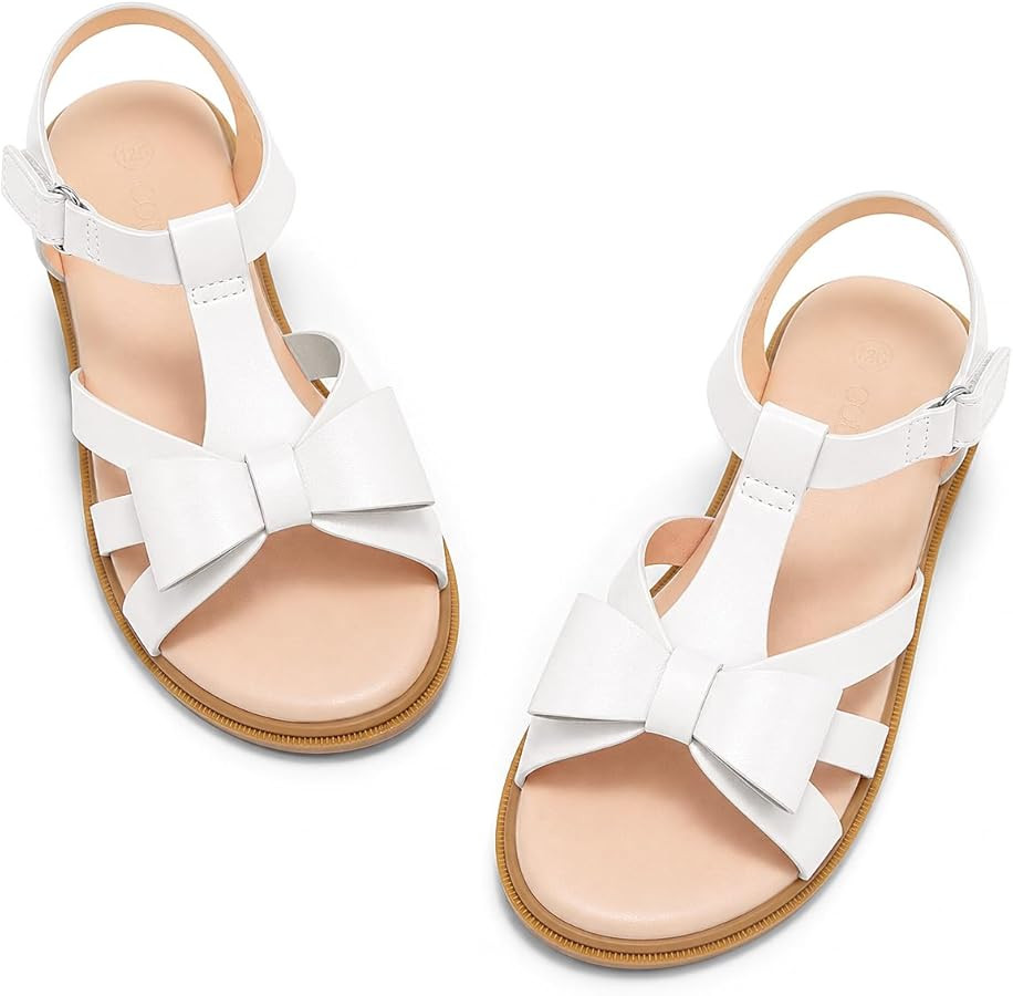 Coutgo Girls Sandals Bow Flats Ankle Strap Open Toe Flower Girl Weddin00g Party Dress Shoes (for ... | Amazon (US)