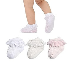 Baby Lace Socks Baby Girl Double/Eyelet Lace Ruffle Frilly Socks for Newborn Infant and toddlers ... | Amazon (US)