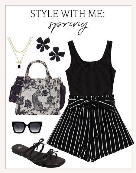 The cutest black and white spring to summer outfit idea!

 #summerstyle

Summer style. Spring to summer transitional outfit. Neutral spring outfit. Neutral summer outfit. How to wear black in the summer. Black and white striped romper. Dior inspired tote. Black bow slide sandals  

#LTKstyletip #LTKfindsunder100 #LTKSeasonal