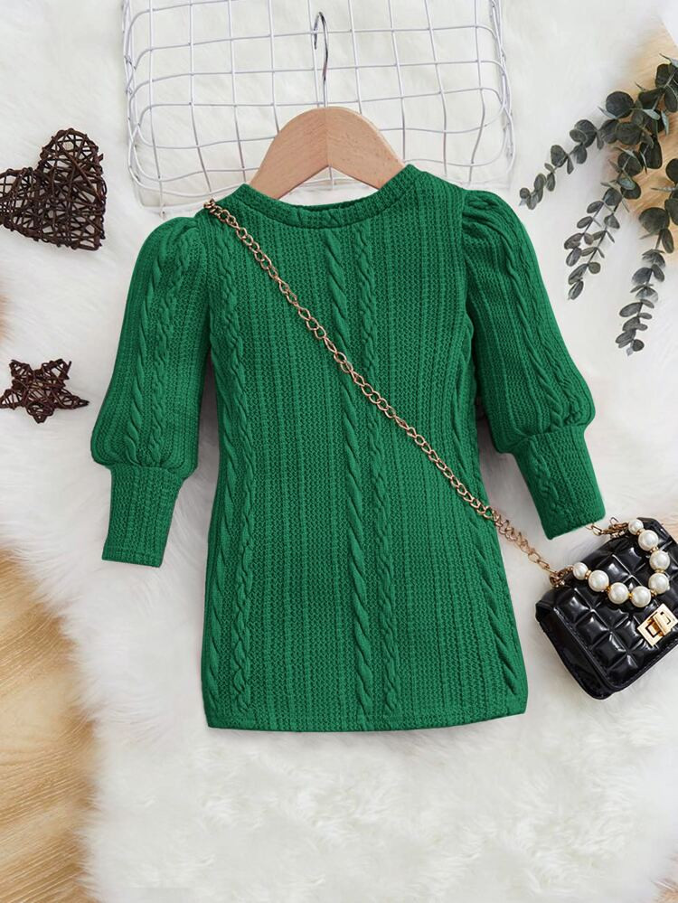 SHEIN Baby Cable Knit Puff Sleeve Tee Dress | SHEIN
