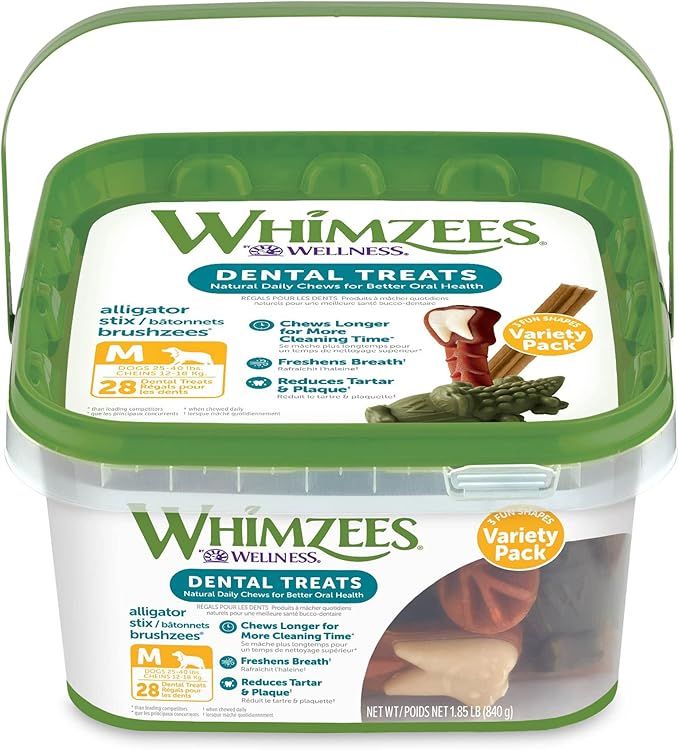 WHIMZEES Natural Grain Free Daily Long Lasting Dog Dental Treats, Variety Box, Medium, Dental Che... | Amazon (US)